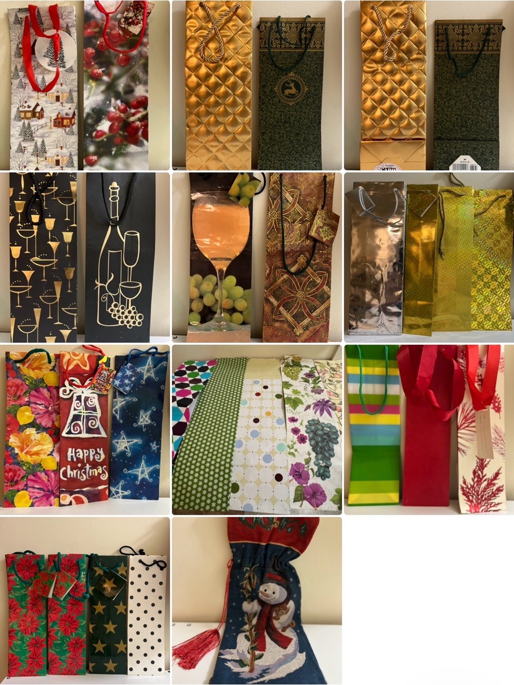 Bulk Lot of 28 Christmas & Holiday Wine/Alcohol Bottle Gift Bags